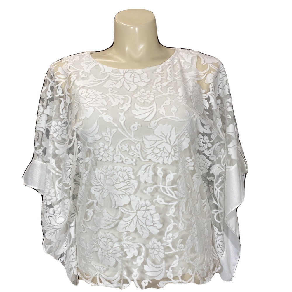 NWT‎ Prelude Blouse MED Ivory White Burnout Satin Flowy High Low Date Night Top